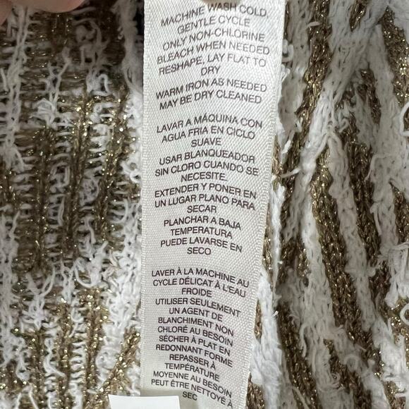 Chico's Luxury Textured Cardigan White Gold Bronze Open Front Size 2 Bouclé Knit - Picture 10 of 10